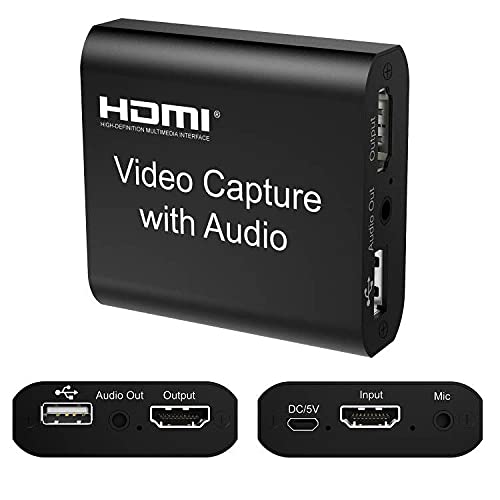 Video Capture HDMI con Micrófono,Tarjeta de Capturadora de Audio USB2.0 4K HD 1080p 60 fps,Convertidor y Grabador de Video para Transmisión en vivo para PS,Xbox, DSLR,Action Cam