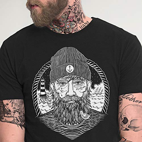 VIENTO Real Captain Camiseta para Hombre (M, Negro)