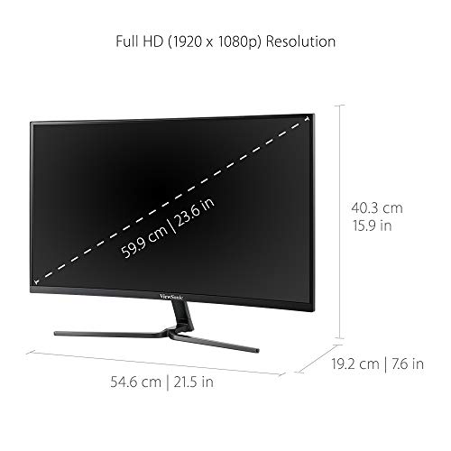 ViewSonic VX2458-C-MHD Monitor Gaming Curvo Full HD 24" AMD FreeSync (144Hz, 1ms, 1080p, 1800R, DVI, HDMI, DisplayPort, 2X Altavoces 3W) Negro