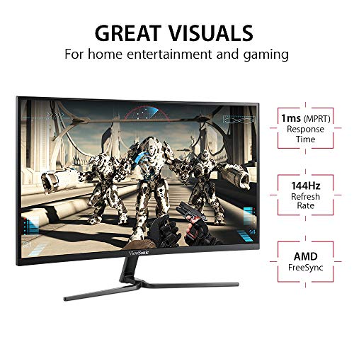 ViewSonic VX2458-C-MHD Monitor Gaming Curvo Full HD 24" AMD FreeSync (144Hz, 1ms, 1080p, 1800R, DVI, HDMI, DisplayPort, 2X Altavoces 3W) Negro