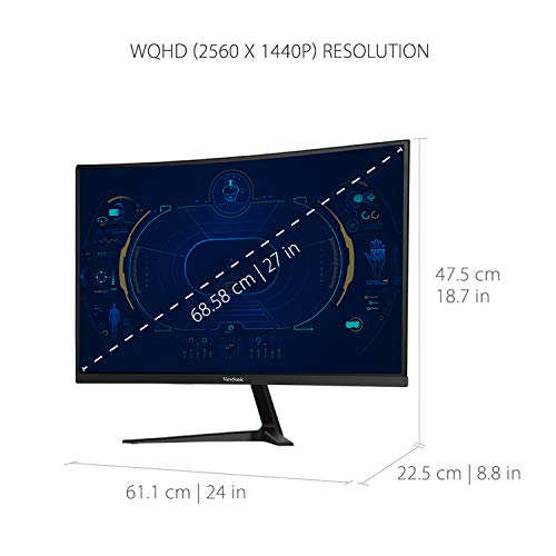 Viewsonic VX2718-2KPC-MHD Monitor Gaming Curvo 27" WQHD, Adaptive Sync, 1 ms, 165 Hz, HDMI, DP, Altavoz, Negro