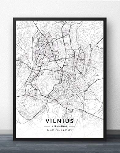 Vilnius Lituania Mapa De La Ciudad Cuadro sobre Lienzo Modernos Carteles En Blanco Y Negro Ilustraciones Imágenes Sin Marco Impresiones Personalización Pinturas Decoración del Ho