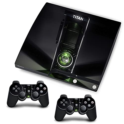 VINILOL Vinilo hecho para PlayStation 3 Slim diseño Nvidia v2 pegatina cubierta Nvidia v2 skin para consola y 2 mandos