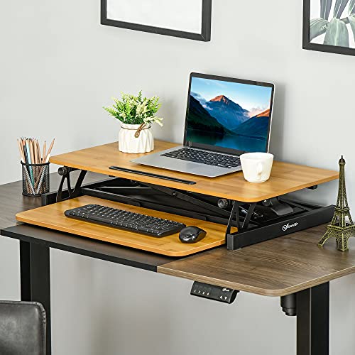 Vinsetto Convertidor de Escritorio de Pie con Altura Ajustable de 13,5-51 cm Bandeja para Teclado Desmontable y Plataforma de 80x40 cm Estación de Trabajo Madera Natural