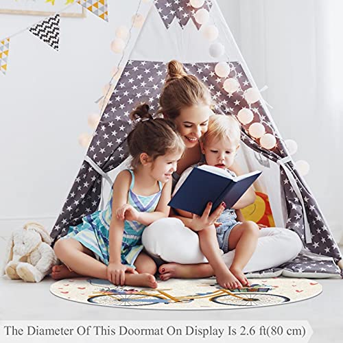 Vintage Let's Go For A Ride Bicicleta Floral Niños Juego Manta Niños Patrón Redondo Circular Niño Juego Mat Niños Gateando Juego Estera Familia Ocio