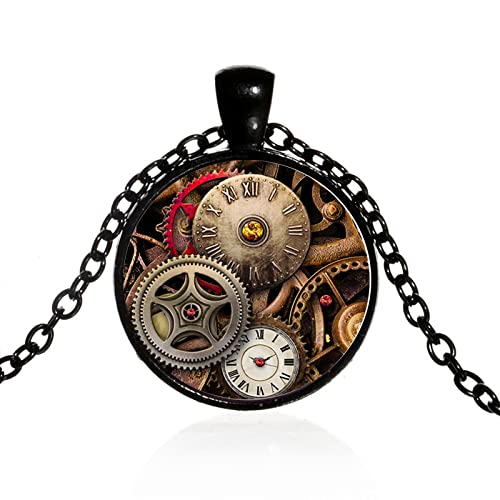 Vintage Steam Clock Gear Collar Largo Hecho A Mano Art Photo Time Gem Colgante Collar Joyería Para Hombres Y Mujeres