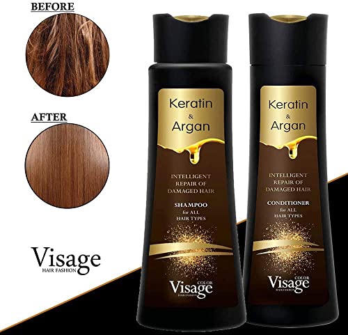 VISAGE Mascarilla capilar 500ml + Shampoo 250ml + Acondicionador Pelo 250ml | Con aceite de argán y queratina | Mascarilla pelo seco y dañado | Tratamiento hidratante cabello | tratamiento keratina