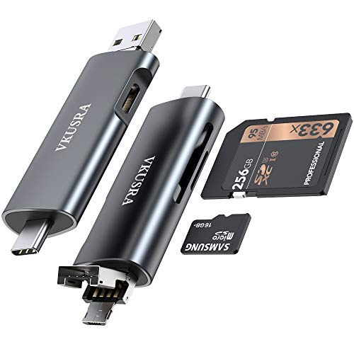 VKUSRA Lector Tarjetas SD USB C, 4-en-1 Adaptador Tarjeta SD a USB Micro USB OTG Lector de Tarjetas USB 2.0 para SDXC, SDHC, SD, MMC, RS-MMC, Micro SDXC, Micro SD, Micro SDHC y UHS-I Tarjetas