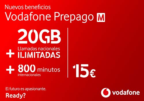 Vodafone Prepago M 20GB + llamadas ilimitadas nacionales (800 min internacionales) Roaming Europa EEUU
