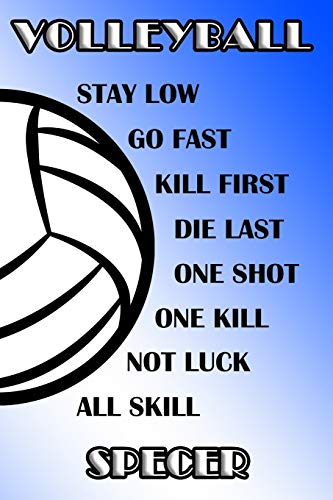 Volleyball Stay Low Go Fast Kill First Die Last One Shot One Kill Not Luck All Skill Specer: College Ruled | Composition Book | Blue and White School Colors