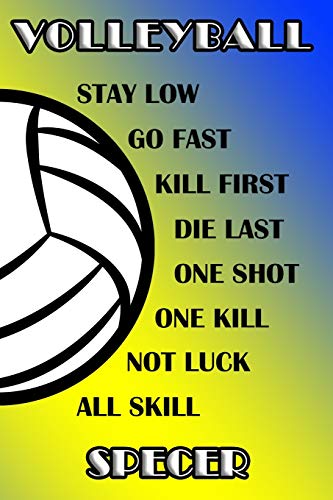 Volleyball Stay Low Go Fast Kill First Die Last One Shot One Kill Not Luck All Skill Specer: College Ruled | Composition Book | Blue and Yellow School Colors