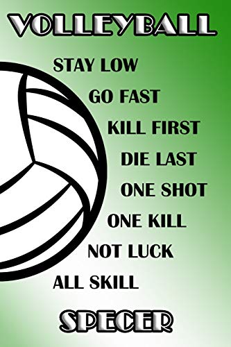 Volleyball Stay Low Go Fast Kill First Die Last One Shot One Kill Not Luck All Skill Specer: College Ruled | Composition Book | Green and White School Colors