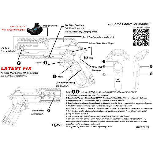 VR Gun Mini con retroalimentación forzada BeswinVR- Compatible con HTC Vive | Índice de válvulas | Realidad virtual de los auriculares Pimax: para Game Pistol Whip, Superhot VR, SteamVR Game