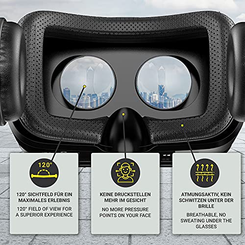 VR Shark X4 Gafas de Realidad Virtual & Gamepad & Funda - Casco de RV para Smartphone 4.7 - 6.2 | Compatible con Samsung / LG / Moto / Huawei / ASUS [FOV 120° | Android | Visor 360° | Nomad]