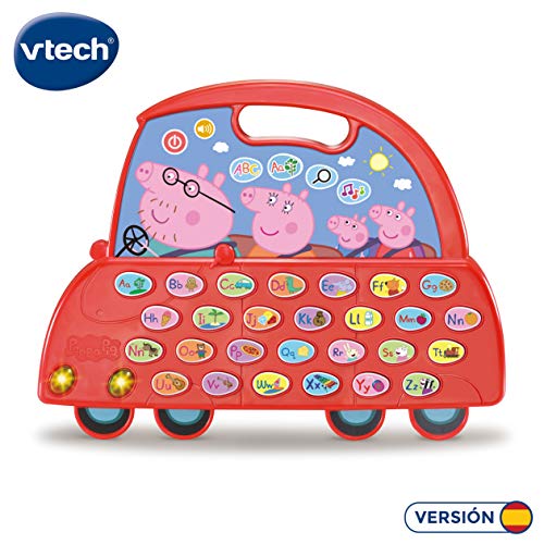 VTech - El Coche Alfabeto de Peppa Pig, Juguete niños +3 años, aprende el abecedario, descubre Nuevo Vocabulario, más de 200 Sonidos, Frases, Canciones y melodías, Muticolor