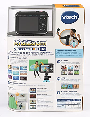 VTech Kidizoom VideoStudio HD, cámara de Fotos y vídeo para niños +5 años, Efectos Especiales, Marcos, etc. Tela Verde de Fondo incluida, versión ESP (3480-531887), Color
