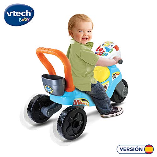 VTech - Moto de carreras 3en1 azul/am, Correpasillos andador evolutivo con tres modos de juego, panel interactivo, enseña colores, música y hábitos cotidianos, multitud frases y canciones (80-529422)