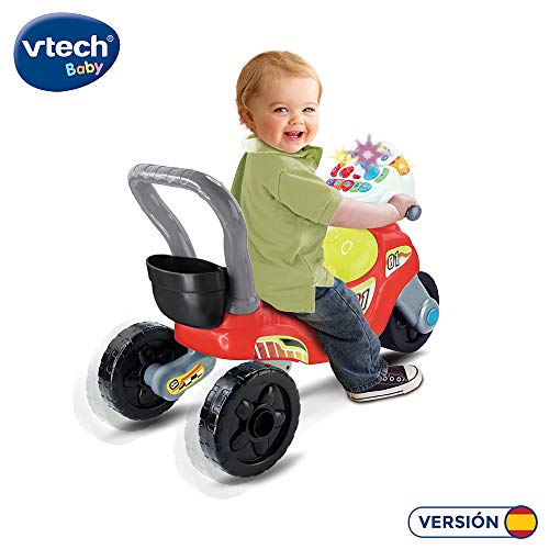 VTech - Moto de carreras 3en1 roja, Correpasillos andador evolutivo con tres modos de juego, panel interactivo, enseña colores, música y hábitos cotidianos, multitud frases y canciones (80-529467)