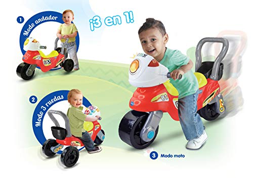 VTech - Moto de carreras 3en1 roja, Correpasillos andador evolutivo con tres modos de juego, panel interactivo, enseña colores, música y hábitos cotidianos, multitud frases y canciones (80-529467)