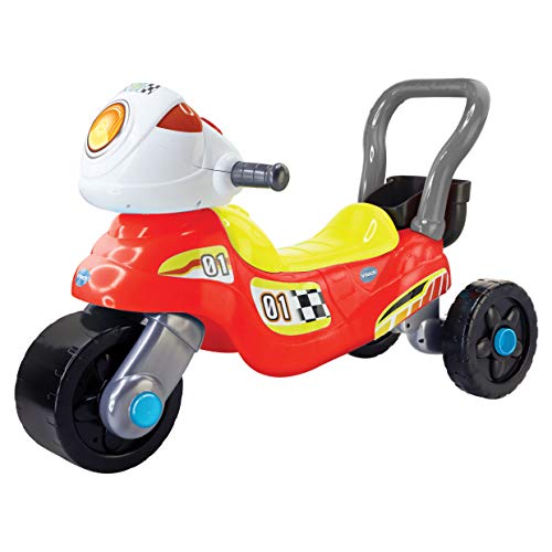 VTech - Moto de carreras 3en1 roja, Correpasillos andador evolutivo con tres modos de juego, panel interactivo, enseña colores, música y hábitos cotidianos, multitud frases y canciones (80-529467)