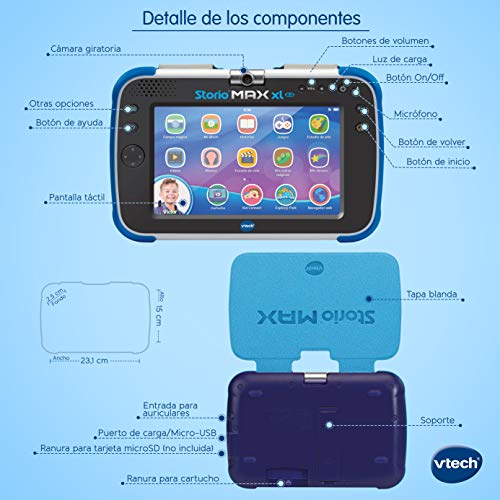 VTech - Storio Max XL 2.0, Tablet educativo multifunción 7", especialmente diseñado para niños, cámara 180º para fotos y selfies, vídeos, juegos, cine, historias, color azul, versión ESP (80-194622)