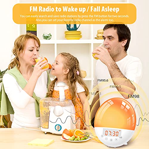 Wake Up Light LED Despertador, Larkotech Luz Despertador Simulación de Amanecer y Atardece, 7 Luces de Colores, Función Snooze, 30 Niveles Brillo, 9 Sonidos, Radio FM, Control de VozReloj