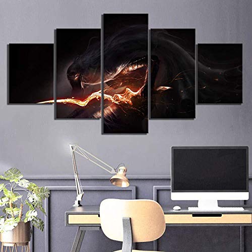 Wallpaper M 5 Unidades Lienzo Pintura Dark Souls 3 Juego póster Pinturas fantasía Pared Arte Lienzo Pintura para decoración del hogar Enmarcado 40X60 40X80 40X100cm-sin Marco_30X40 30X60 30X80cm