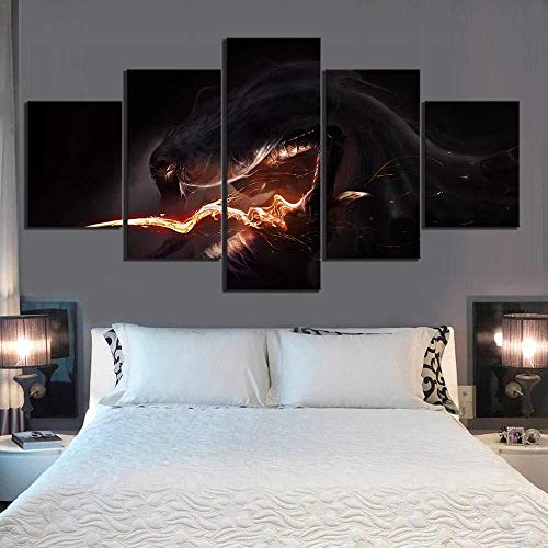 Wallpaper M 5 Unidades Lienzo Pintura Dark Souls 3 Juego póster Pinturas fantasía Pared Arte Lienzo Pintura para decoración del hogar Enmarcado 40X60 40X80 40X100cm-sin Marco_30X40 30X60 30X80cm