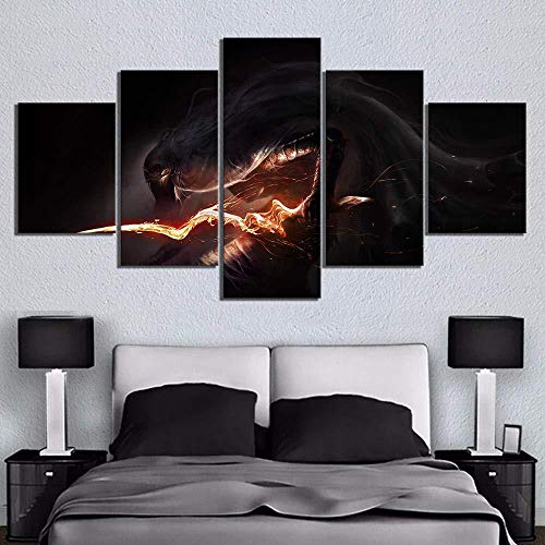 Wallpaper M 5 Unidades Lienzo Pintura Dark Souls 3 Juego póster Pinturas fantasía Pared Arte Lienzo Pintura para decoración del hogar Enmarcado 40X60 40X80 40X100cm-sin Marco_30X40 30X60 30X80cm