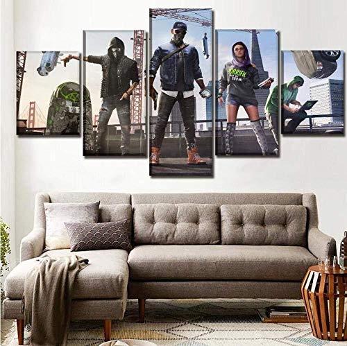 Wallpaper M Impresiones de la Lona Decoración del hogar 5 Piezas Watch Dogs 2 Young Key Posters Sala de Estar Moderna Pintura Tamaño B- (Sin Marco) Tamaño B