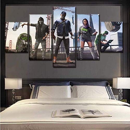 Wallpaper M Impresiones en Lienzo Decoración del hogar 5 Piezas Watch Dogs 2 Young Key Posters Sala de Estar Moderna Pintura Tamaño B- (Sin Marco) Tamaño A