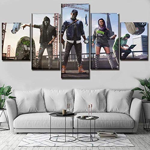 Wallpaper M Impresiones en Lienzo Decoración del hogar 5 Piezas Watch Dogs 2 Young Key Posters Sala de Estar Moderna Pintura Tamaño B- (Sin Marco) Tamaño A