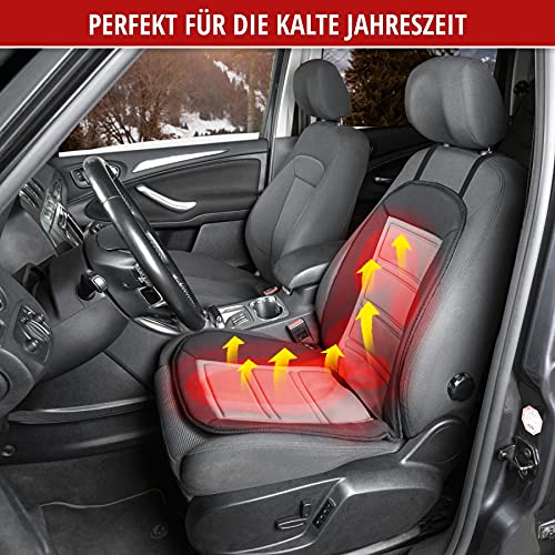 WALSER 16590 Funda de asiento calentable, funda de asiento de coche Calentamiento con termostato Cojines de asiento calentables, calefacción de asiento para coches, camiones, automóviles, coches en negro/gris