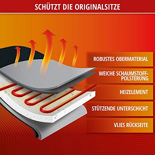 WALSER 16590 Funda de asiento calentable, funda de asiento de coche Calentamiento con termostato Cojines de asiento calentables, calefacción de asiento para coches, camiones, automóviles, coches en negro/gris