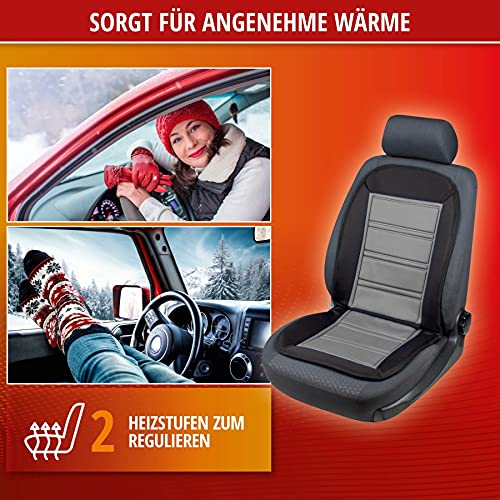 WALSER 16590 Funda de asiento calentable, funda de asiento de coche Calentamiento con termostato Cojines de asiento calentables, calefacción de asiento para coches, camiones, automóviles, coches en negro/gris