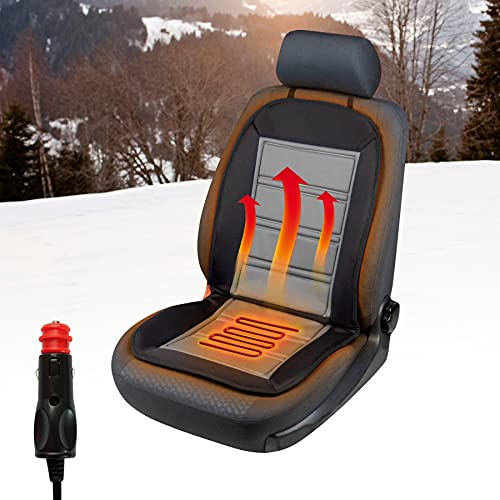 WALSER 16590 Funda de asiento calentable, funda de asiento de coche Calentamiento con termostato Cojines de asiento calentables, calefacción de asiento para coches, camiones, automóviles, coches en negro/gris