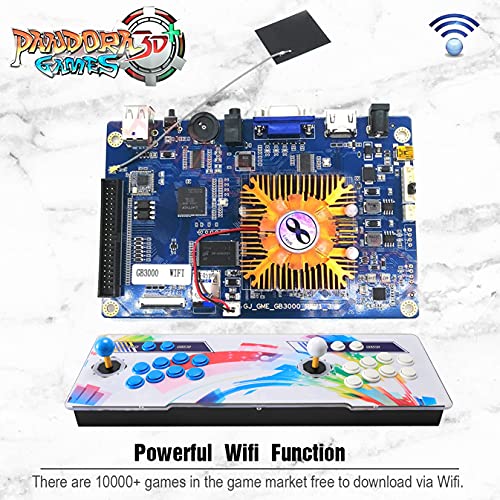 WaQoo Pandora Box 3D+ WiFi Retro Consola Maquina recreativa Arcade Video, con 8000 Juegos (Incluye 2D & 3D Juegos) y 8 Botones Consola, Soporte de Tarjeta TF + USB DIS, para PC/ PS3/ TV (VGA/HDMI/USB)