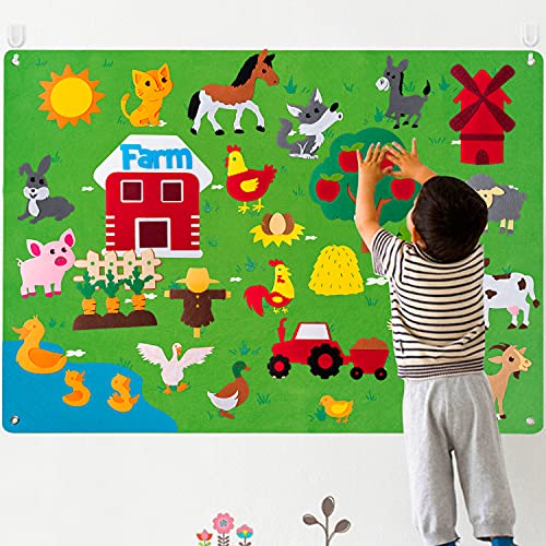 WATINC Felt Farm Story Board Set 3.5Ft 38Pcs Preescolar Animales domésticos Cuentacuentos Tablero