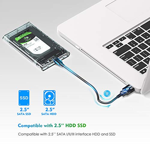 WAVLINK Caja de Disco Duro Externo USB 3.0 a SATA para 2.5 Pulgadas SATA I/II/III HDD SSD Caja de Caja de Disco Duro Soporte Duradero sin Herramientas UASP MAX 2TB 7mm / 9.5mm