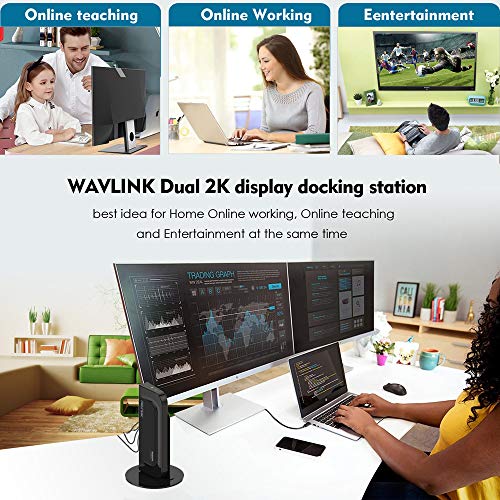 WAVLINK USB 3.0 Universal Docking Station con Peana Desmontable, Dual Display con Puerto HDMI/DVI/VGA, 2 USB 3.0 + 4 USB 2.0, Gigabit Ethernet y Audio Jack para PC y Mac, Windows