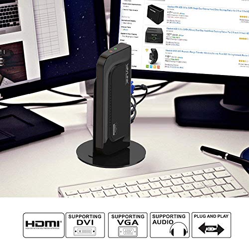 WAVLINK USB 3.0 Universal Docking Station con Peana Desmontable, Dual Display con Puerto HDMI/DVI/VGA, 2 USB 3.0 + 4 USB 2.0, Gigabit Ethernet y Audio Jack para PC y Mac, Windows