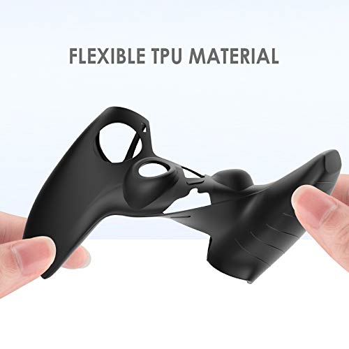 WD&CD 3 in 1 Funda Compatible con Play Station 5-1 Negro Funda Protectora de Silicona+ 8 Tapas de Botones (4 Tipos)+ 1 Caja de Almacenamiento en Blanco y Negro Compatible para PS5