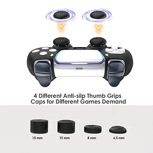 WD&CD 3 in 1 Funda Compatible con Play Station 5-1 Negro Funda Protectora de Silicona+ 8 Tapas de Botones (4 Tipos)+ 1 Caja de Almacenamiento en Blanco y Negro Compatible para PS5