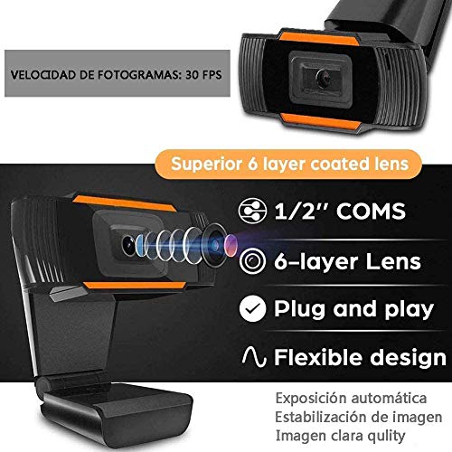 Webcam 720P con Micrófono, Cámara Web Full HD USB 2.0 Web Cam de Escritorio para PC, Mac, Laptop, Conferencias, Grabación, Juegos, Estudio en Línea, Skype, Compatible con Windows 2000/XP/7/8/10/ Vista