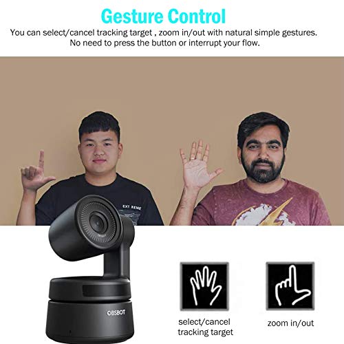 Webcam Ai Camera 2-Axis Gimbal Full HD 1080p AI Tracking Zoom Power Gesture Cámara de video Selfie para reuniones de clase en línea en vivo y transmisión - Negro- OBSBOT Tiny