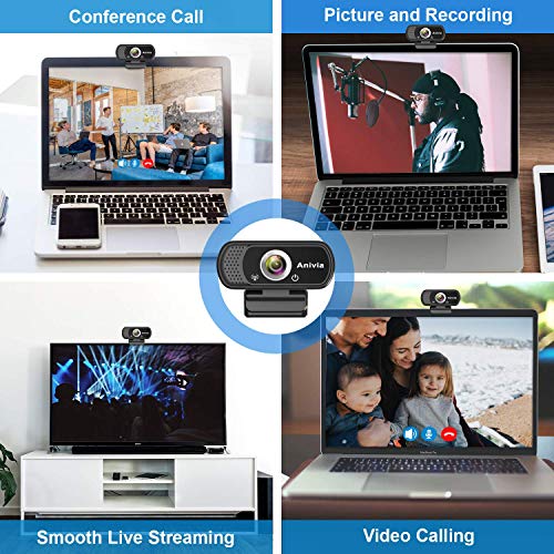Webcam Full HD 1080p autofoco portátil Webcam micrófono Incorporado Sonido estéreo Dual Flexible Giratorio Clip Mini Plug and Play videollamada videoconferencias cámara de Ordenador Negro