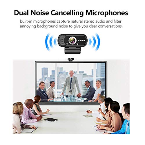 Webcam Full HD 1080p autofoco portátil Webcam micrófono Incorporado Sonido estéreo Dual Flexible Giratorio Clip Mini Plug and Play videollamada videoconferencias cámara de Ordenador Negro