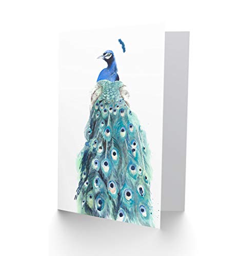 Wee Blue Coo Tarjeta de felicitación de acuarela con sobre, diseño de pájaro pavo real