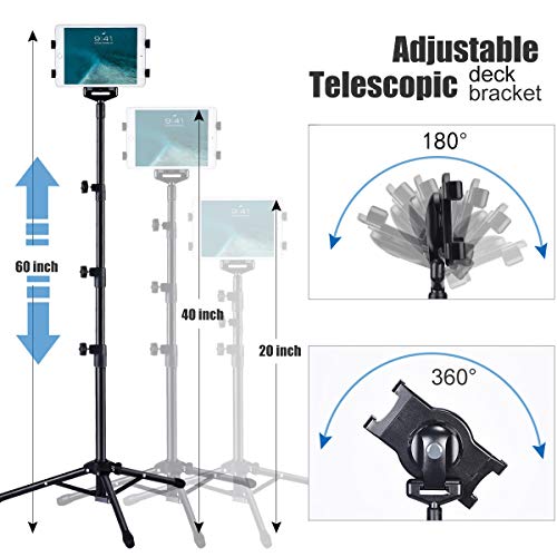 WEIYUDANG iPad Tripod Mount Floor Stand, Altura Ajustable 20 a 60 Pulgadas Tablet Tripod Stand Mount para iPad, iPad Pro 11 '', iPad 9.7 '', Estuche portátil y Control Remoto Bluetooth como Regalo