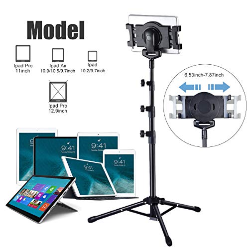 WEIYUDANG iPad Tripod Mount Floor Stand, Altura Ajustable 20 a 60 Pulgadas Tablet Tripod Stand Mount para iPad, iPad Pro 11 '', iPad 9.7 '', Estuche portátil y Control Remoto Bluetooth como Regalo